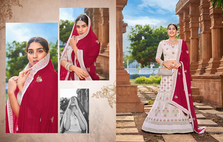 Charming White Georgette Lehenga with Pink Dupatta | Perfect for Weddings and Celebrations