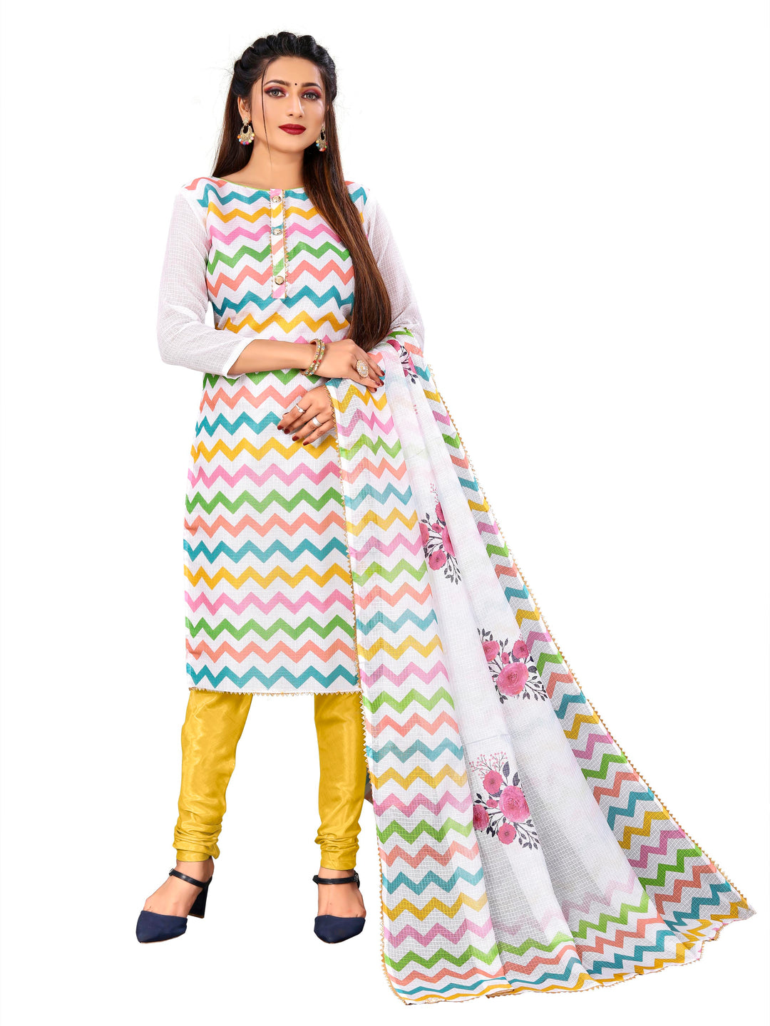 Kota-Checks Salwar Kameez | Digital Printed Three-Quarter Sleeve for Weddings