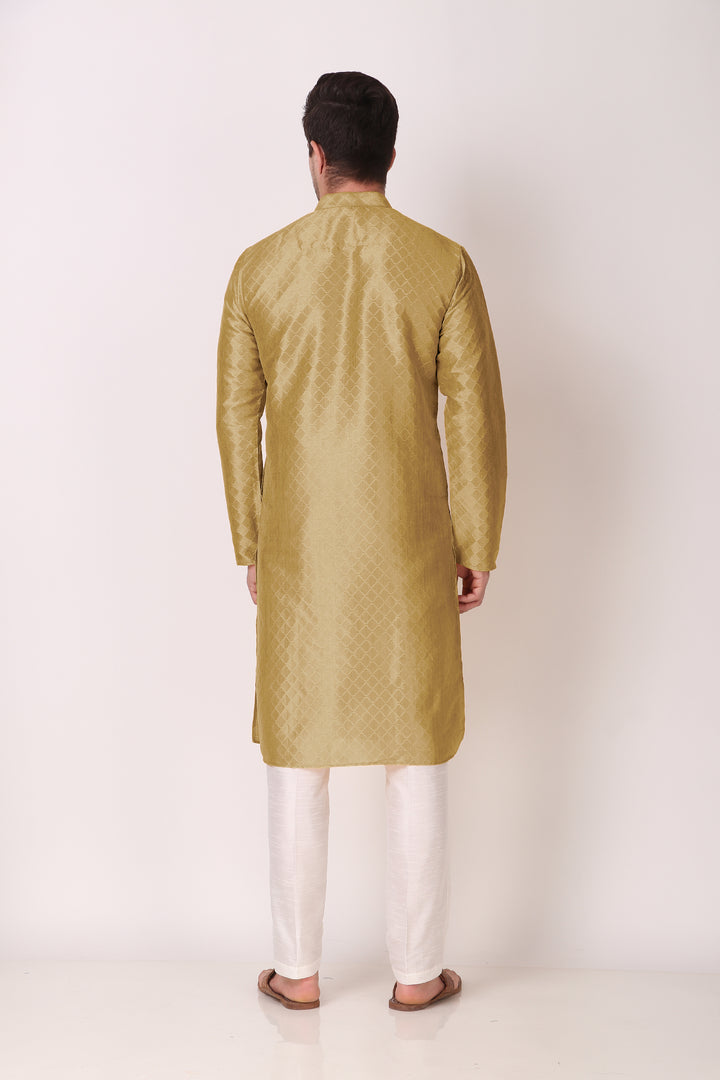 Traditional Art Silk Kurta Pajama | Elegant Wevon Work with White Bottom