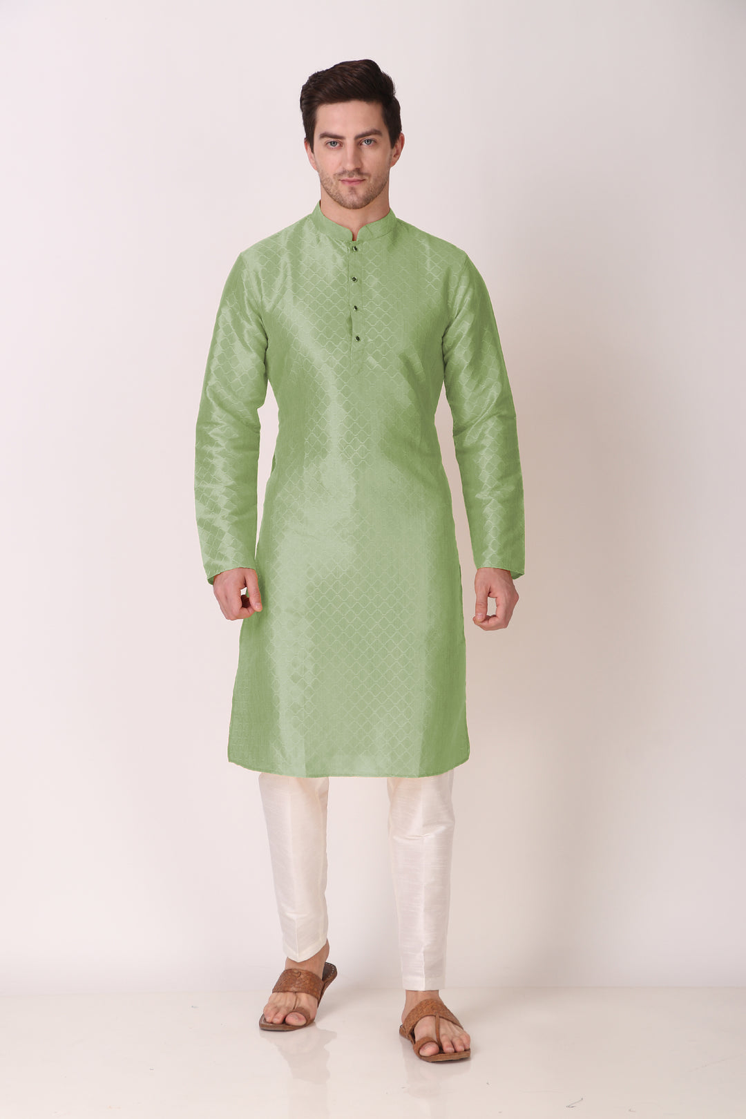 Traditional Art Silk Kurta Pajama | Elegant Wevon Work with White Bottom