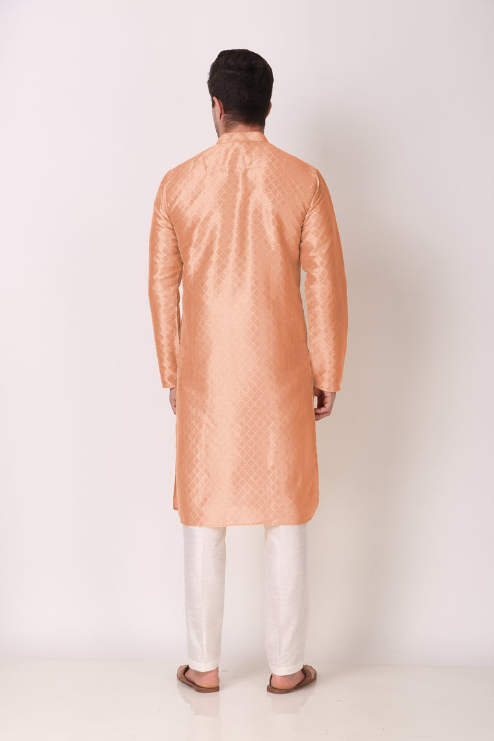 Traditional Art Silk Kurta Pajama | Elegant Wevon Work with White Bottom