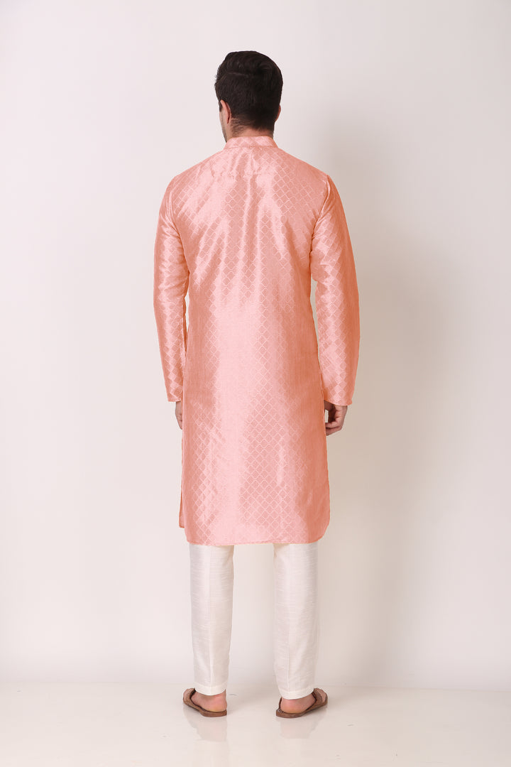 Traditional Art Silk Kurta Pajama | Elegant Wevon Work with White Bottom