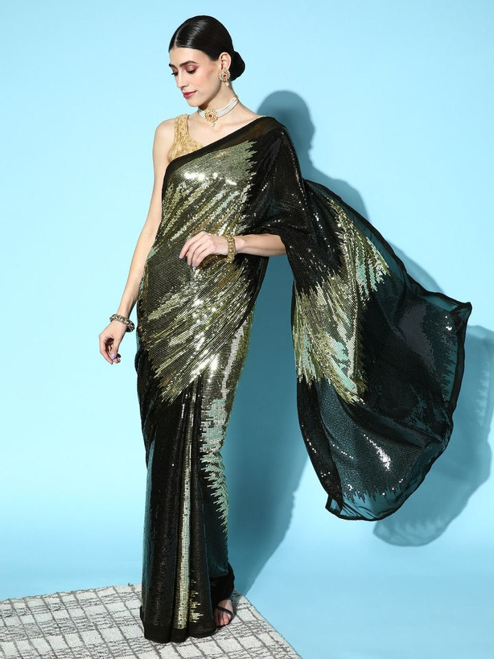 Georgette Saree | Satin Silk Blouse Designer Sequins Work for Party Wear