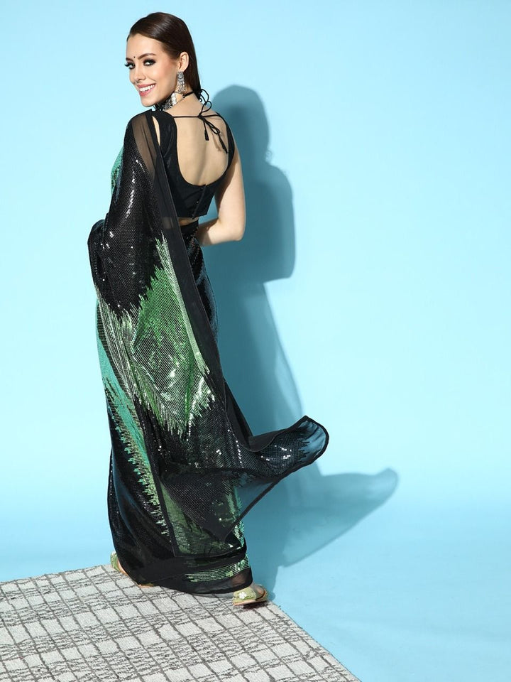 Georgette Saree | Satin Silk Blouse Designer Sequins Work for Party Wear