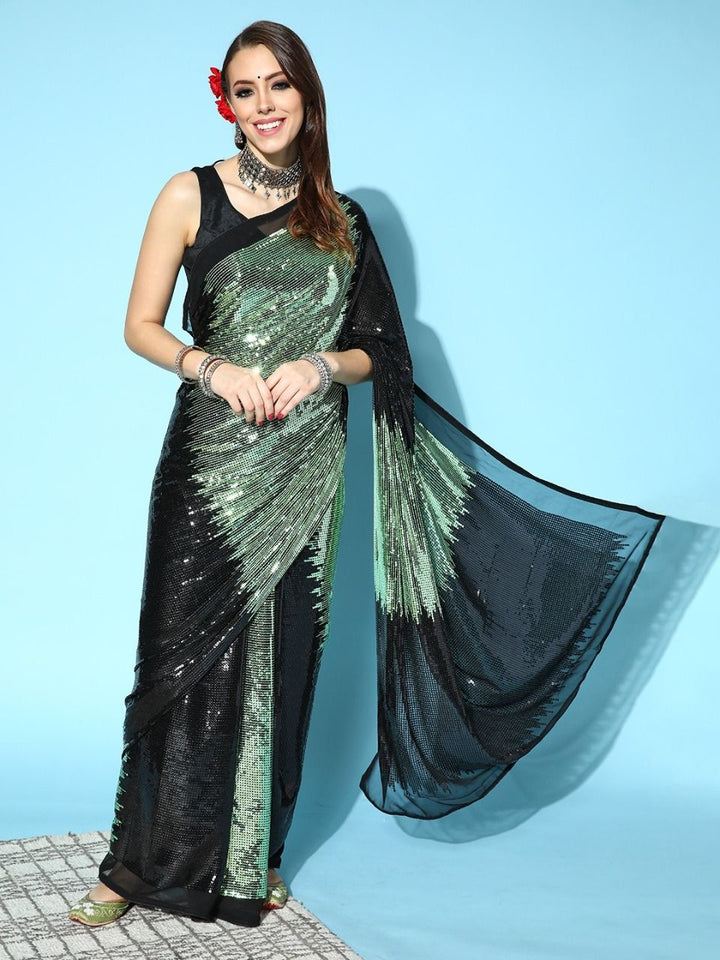 Georgette Saree | Satin Silk Blouse Designer Sequins Work for Party Wear