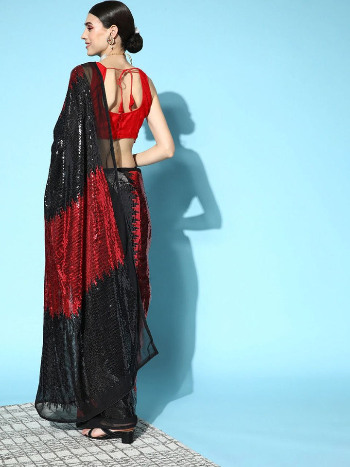 Georgette Saree | Satin Silk Blouse Designer Sequins Work for Party Wear