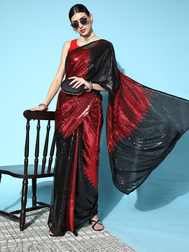 Georgette Saree | Satin Silk Blouse Designer Sequins Work for Party Wear