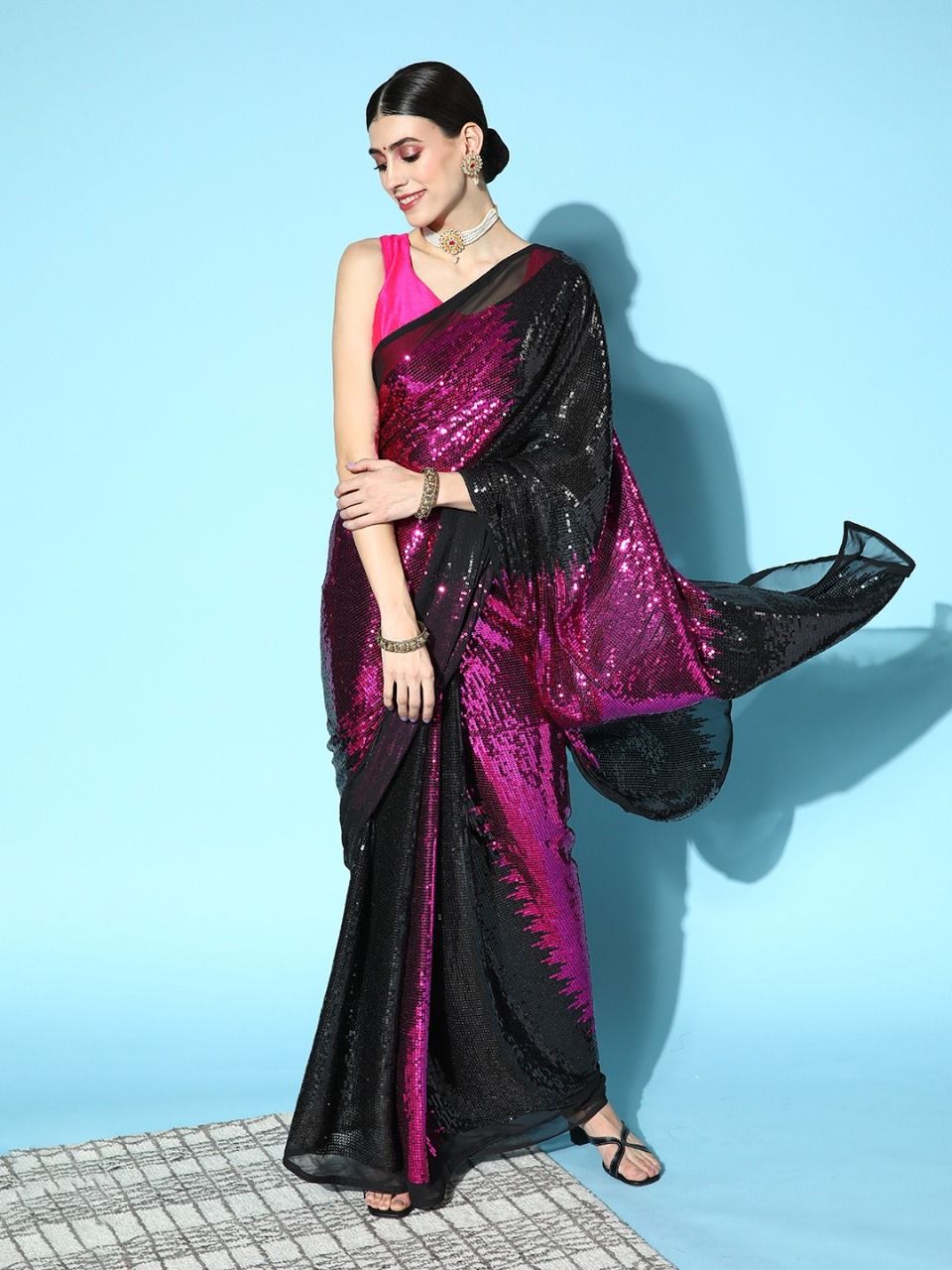 Georgette Saree | Satin Silk Blouse Designer Sequins Work for Party Wear