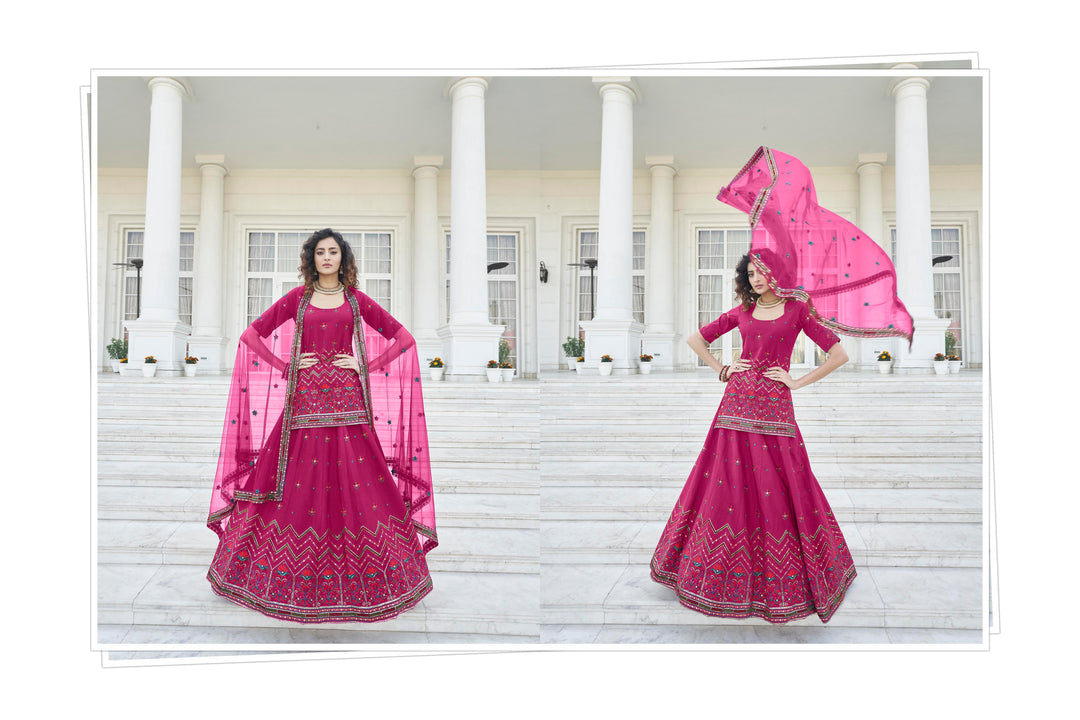 Charming Pink Chinon Chiffon Lehenga with Pink Dupatta | A Stylish and Sophisticated Choice