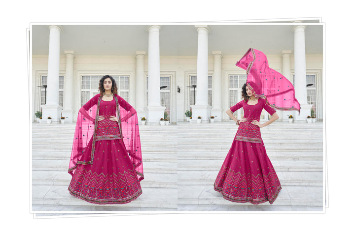 Charming Pink Chinon Chiffon Lehenga with Pink Dupatta | A Stylish and Sophisticated Choice