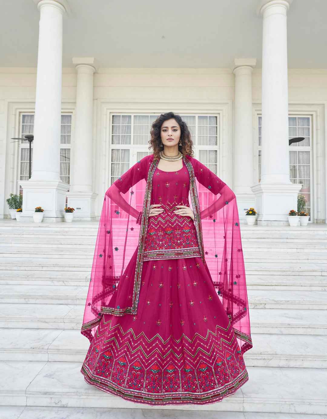 Charming Pink Chinon Chiffon Lehenga with Pink Dupatta | A Stylish and Sophisticated Choice