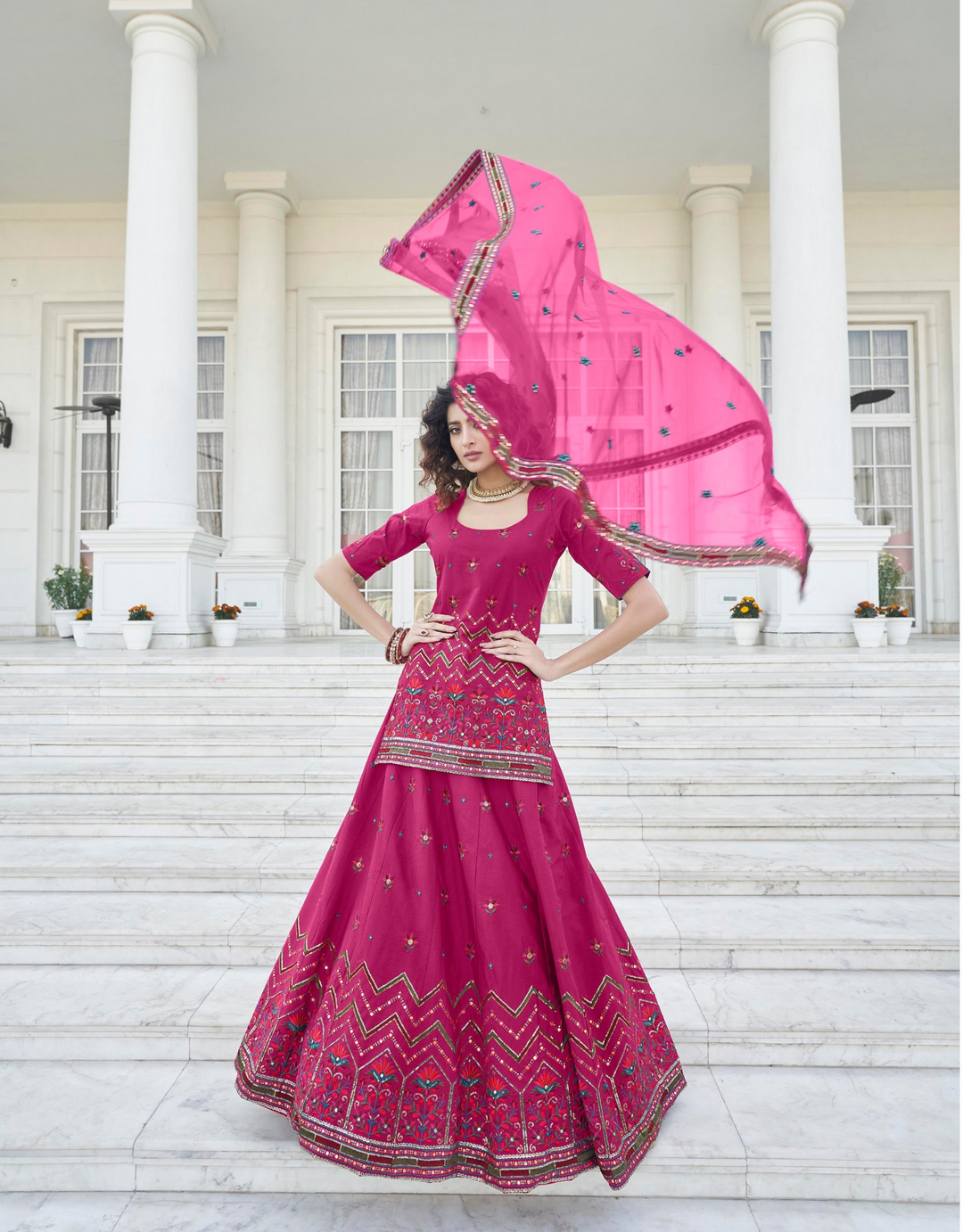 Charming Pink Chinon Chiffon Lehenga with Pink Dupatta | A Stylish and Sophisticated Choice