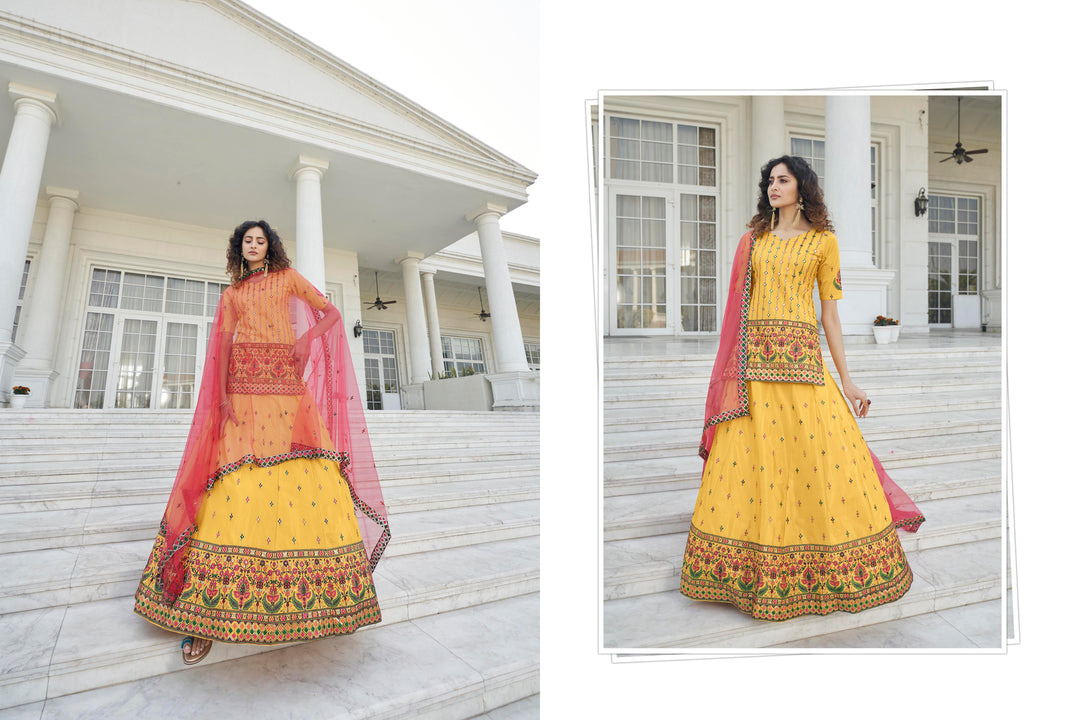 Breathtaking Yellow Chinon Chiffon Lehenga | Unmatched Beauty for Grand Occasions