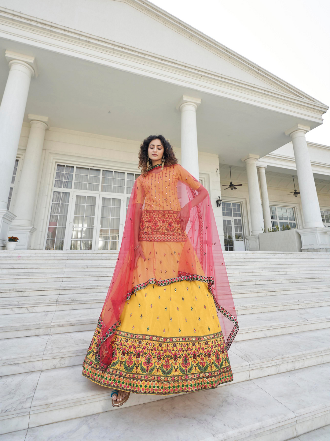 Breathtaking Yellow Chinon Chiffon Lehenga | Unmatched Beauty for Grand Occasions