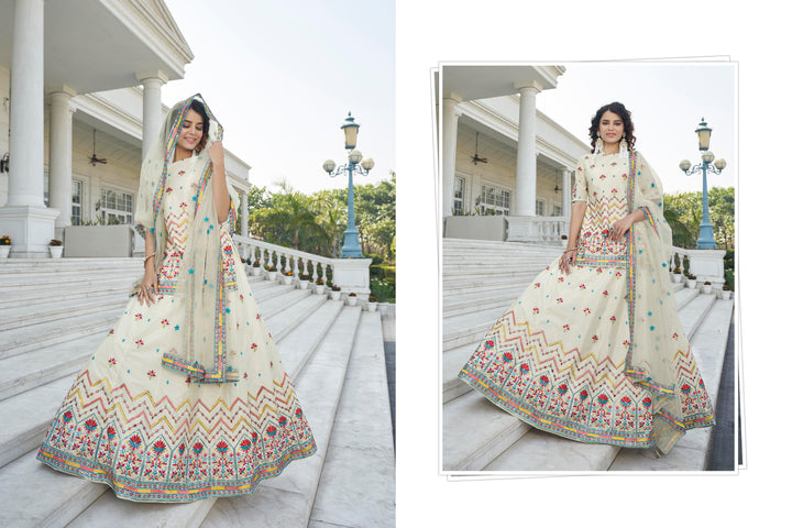 Exquisite Beige Chinon Chiffon Lehenga | Elegance Redefined for Brides