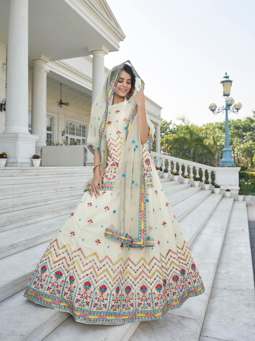 Exquisite Beige Chinon Chiffon Lehenga | Elegance Redefined for Brides