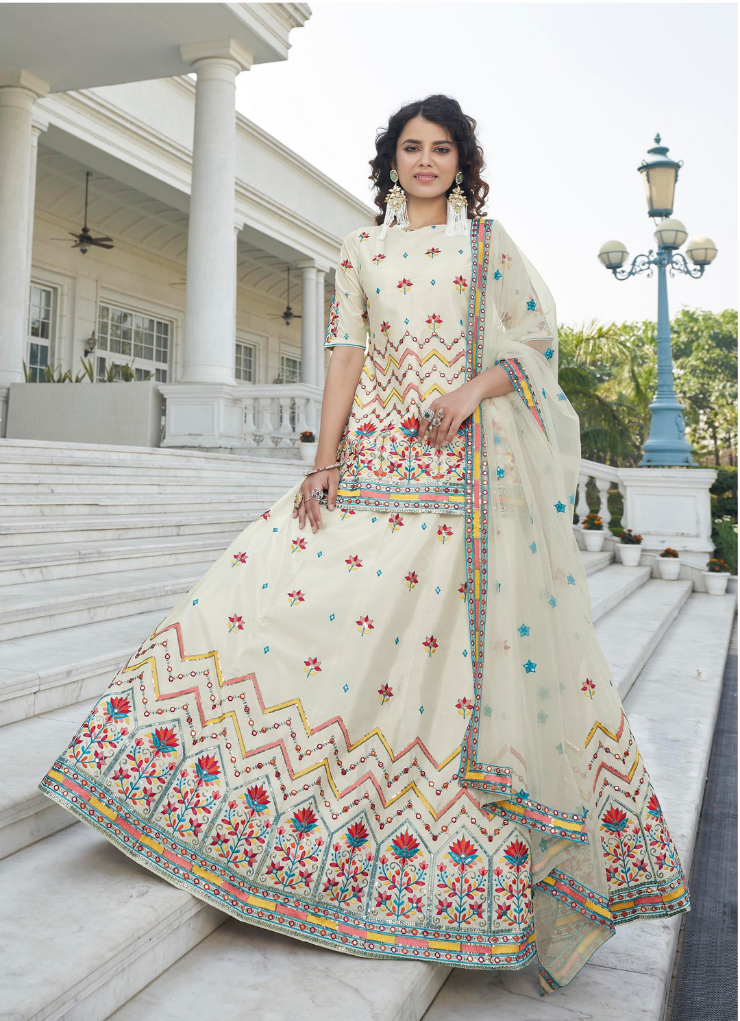 Exquisite Beige Chinon Chiffon Lehenga | Elegance Redefined for Brides