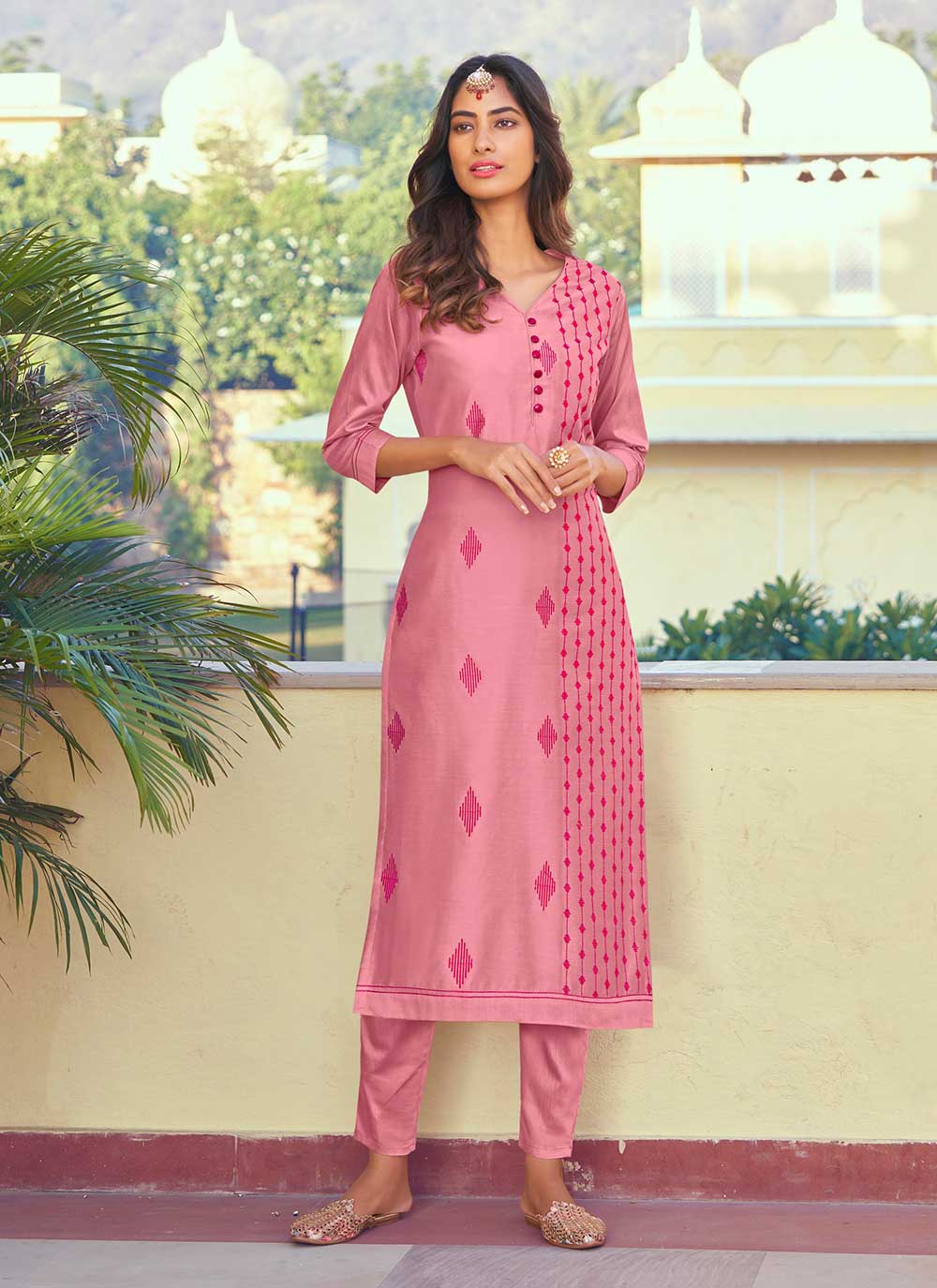 Stylish Pink Silk Outfit | Elegant Hand Embroidery for Festive Occasions