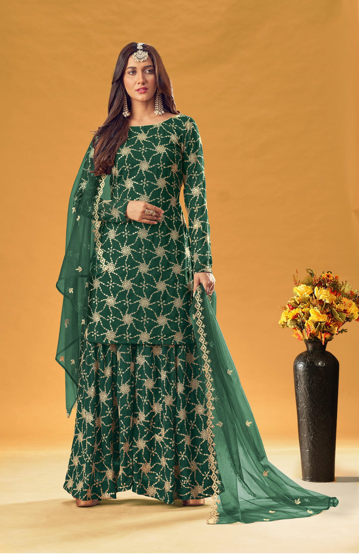 Designer Faux Georgette Suit | Georgette Bottom & Net Dupatta with Heavy Embroidery