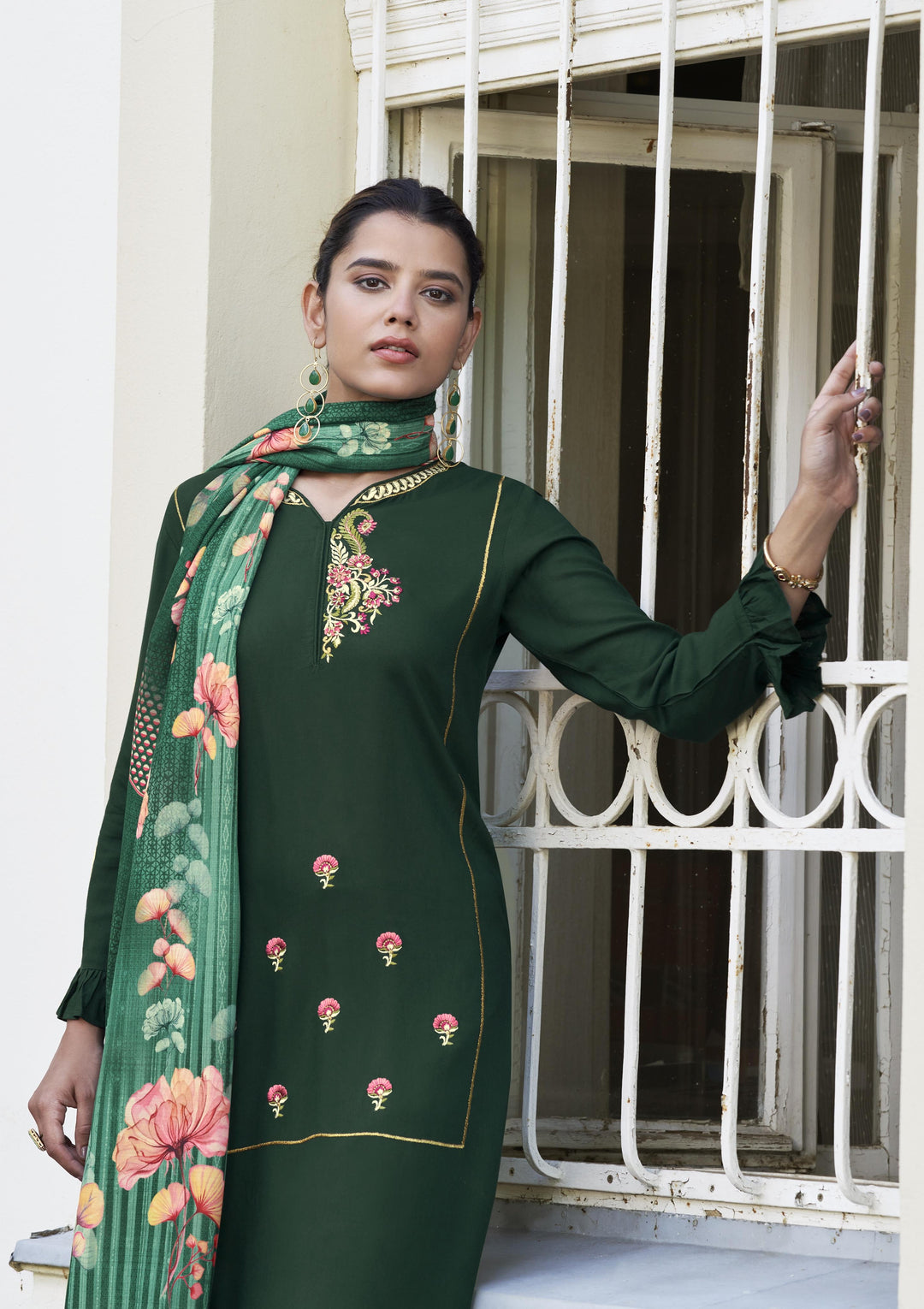 Stylish Green Rayon Suit | Digital Print & Maslin Dupatta for Elegant Look