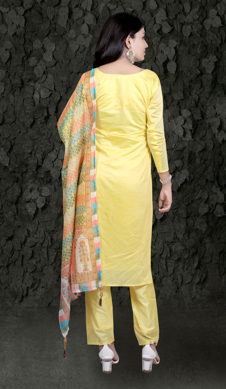 Stylish Chanderi Silk Suit | Sequins Embroidery & Digital Print for Casual Wear