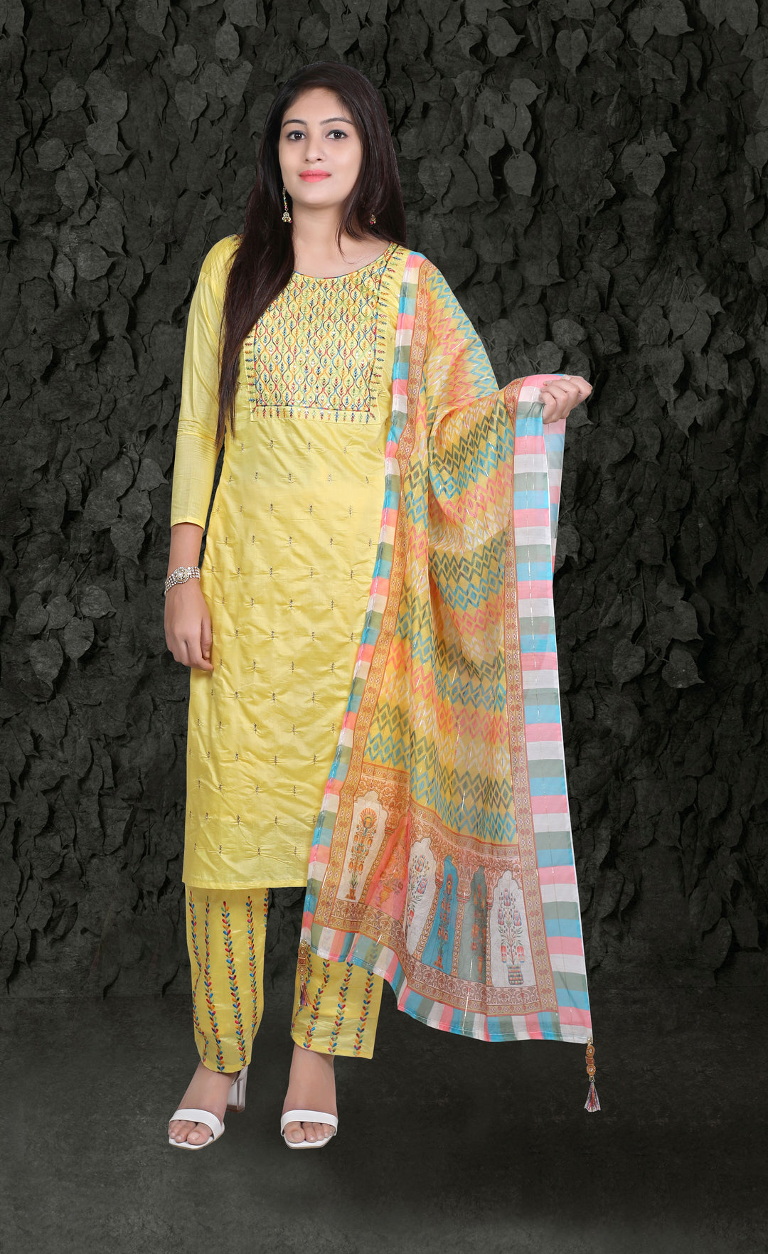 Stylish Chanderi Silk Suit | Sequins Embroidery & Digital Print for Casual Wear