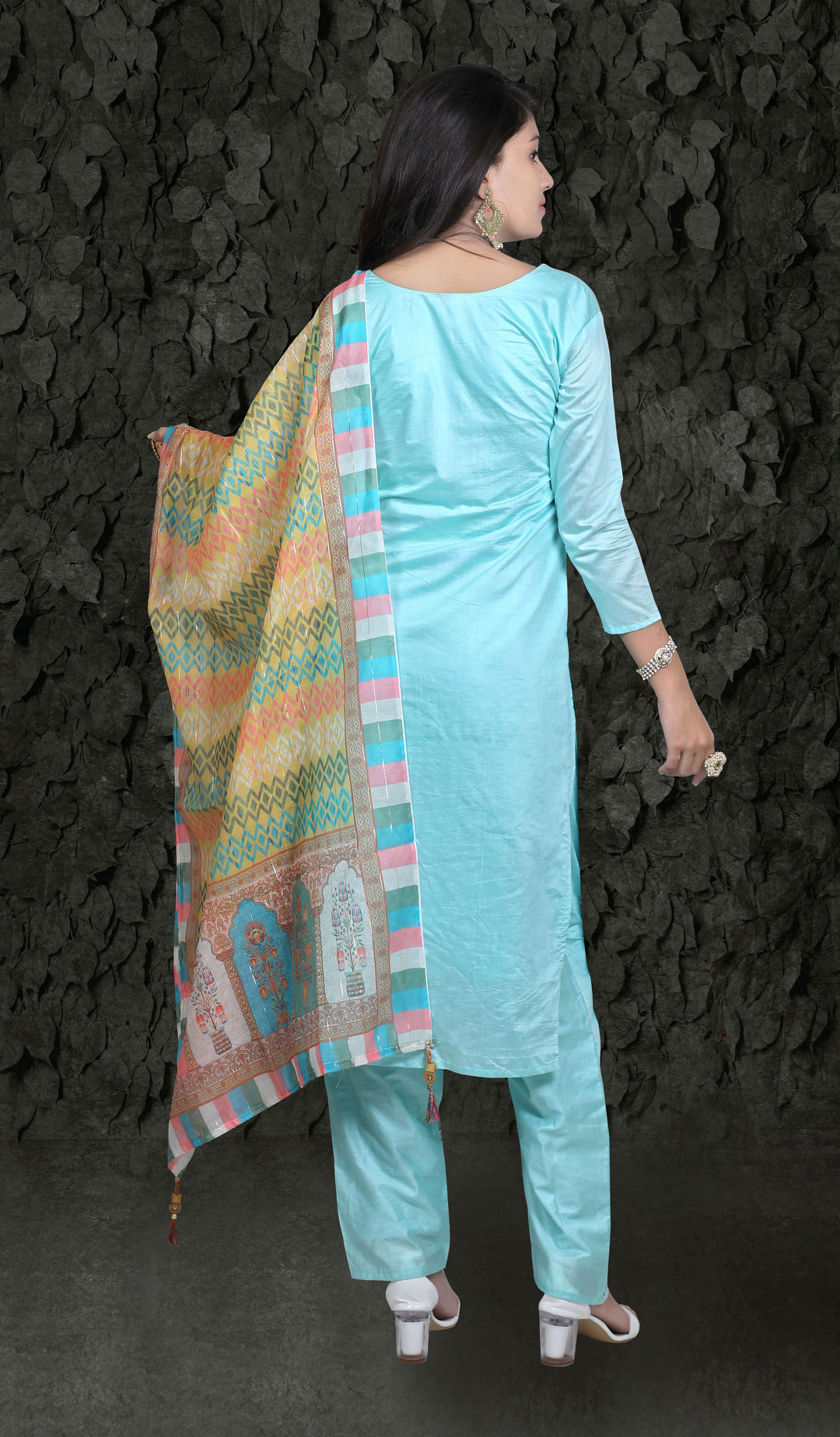 Stylish Chanderi Silk Suit | Sequins Embroidery & Digital Print for Casual Wear