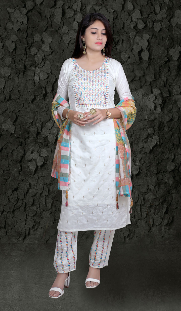 Stylish Chanderi Silk Suit | Sequins Embroidery & Digital Print for Casual Wear