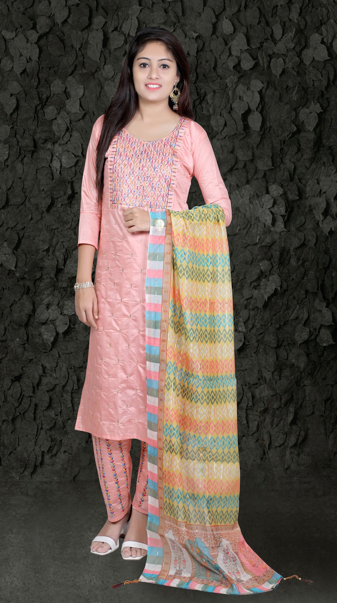 Stylish Chanderi Silk Suit | Sequins Embroidery & Digital Print for Casual Wear