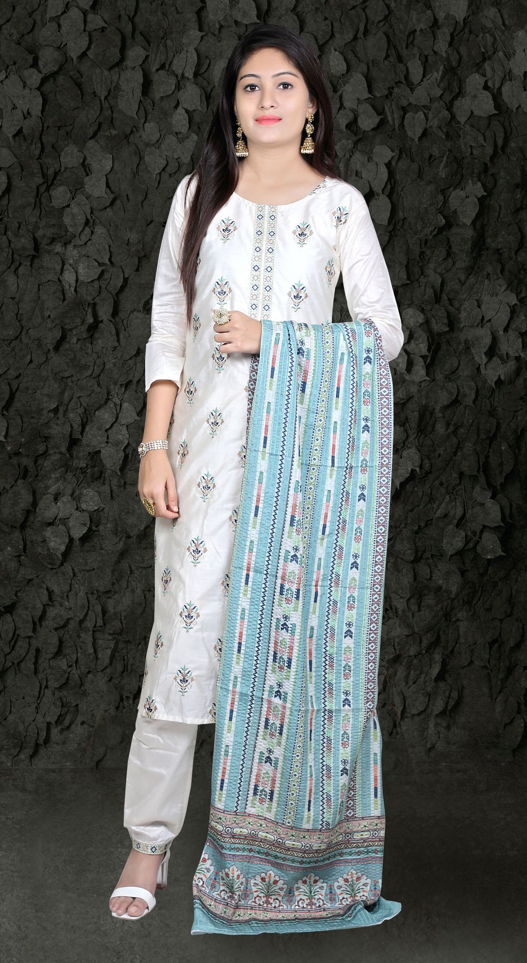 Readymade Chanderi Silk Suit | Embroidery Work with Art Silk Dupatta