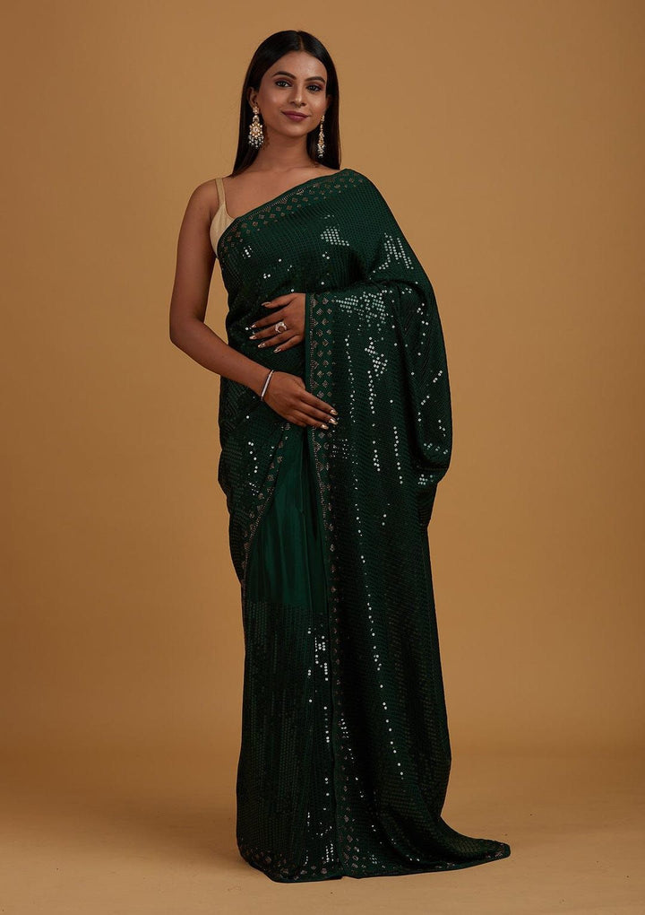 Traditional Saree | Georgette with Satin Silk Blouse Sequence & Jacquard Work