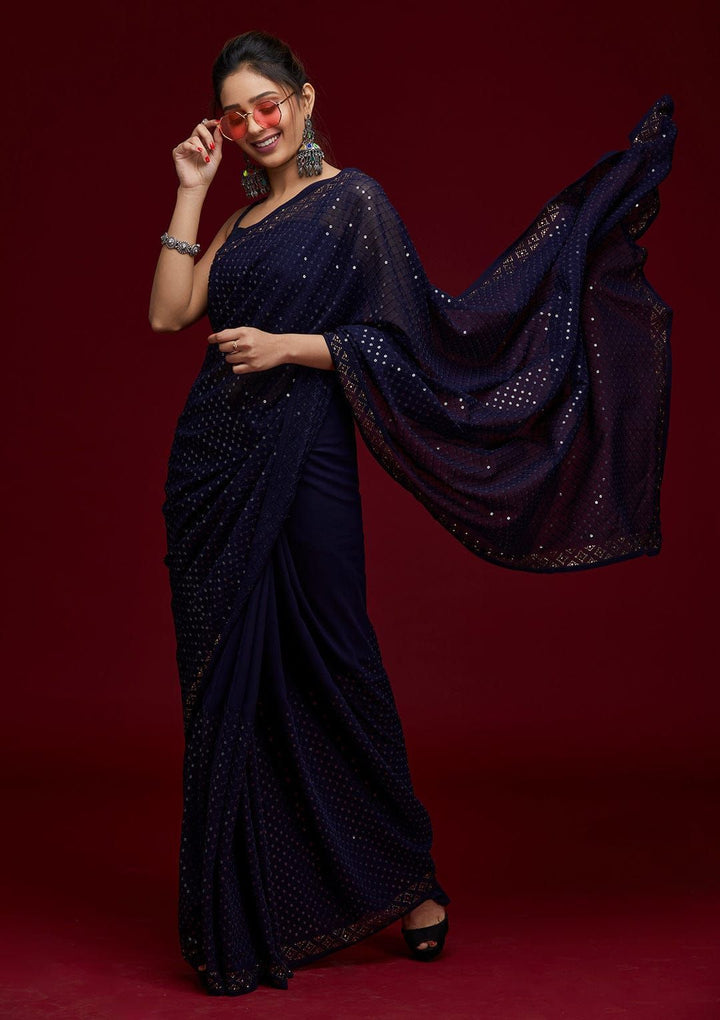 Georgette Saree with Satin Blouse | Sequined Embroidery for Weddings & Events