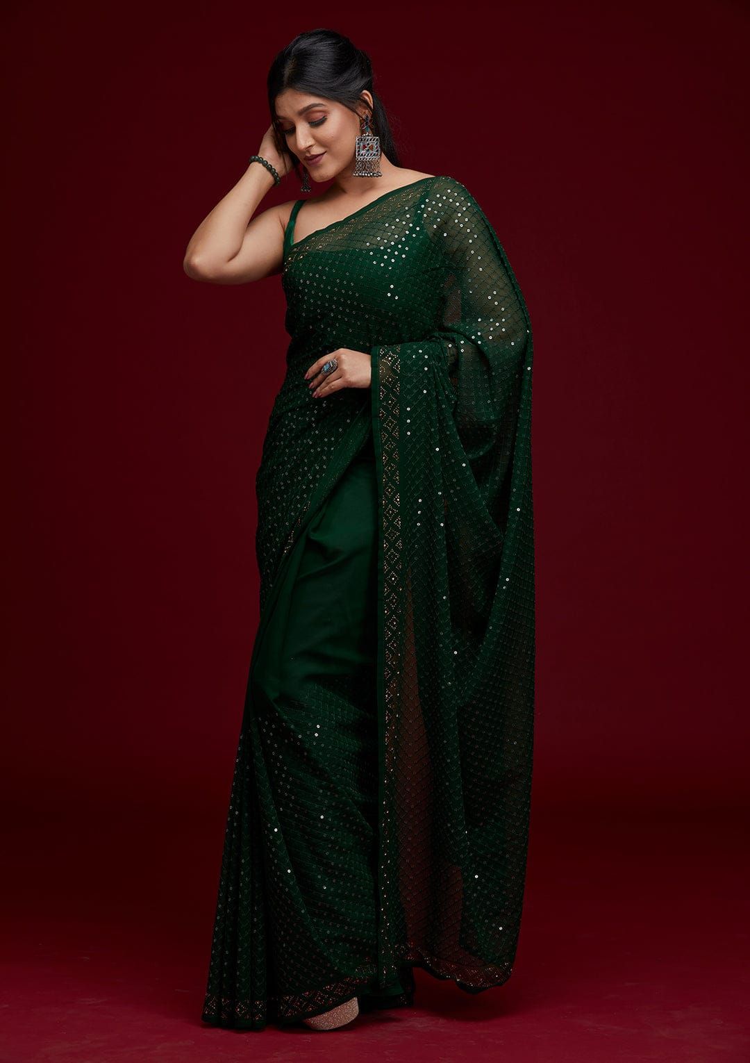 Georgette Saree with Satin Blouse | Sequined Embroidery for Weddings & Events