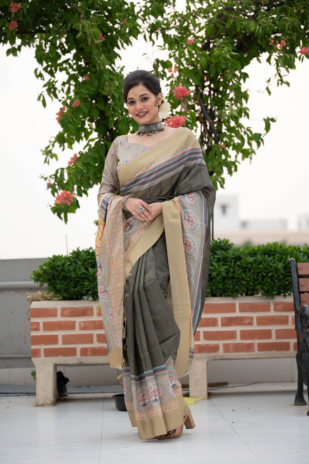 Warli-Printed Art-Silk Saree | Wevon-Jari Designer for Weddings