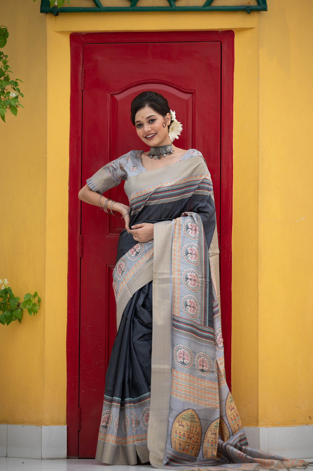 Warli-Printed Art-Silk Saree | Wevon-Jari Designer for Weddings