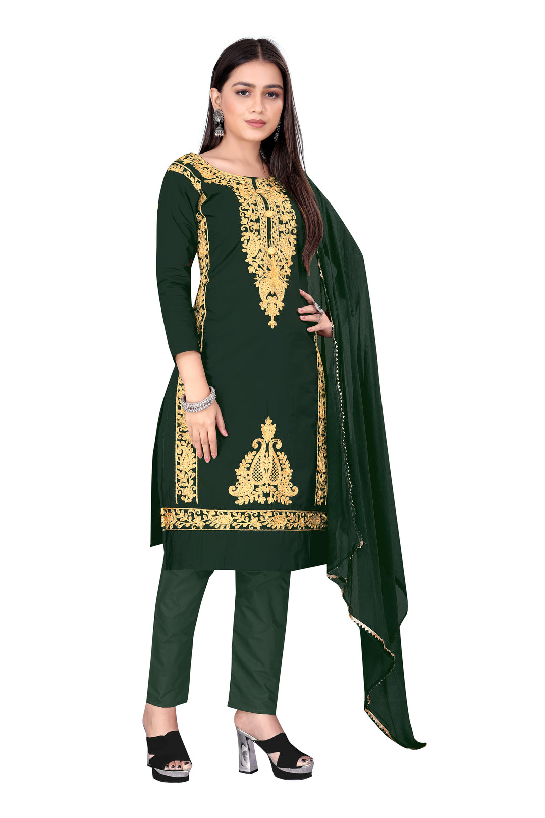 Designer Cotton Suit | Embroidered Dress Material with Nazmin Dupatta