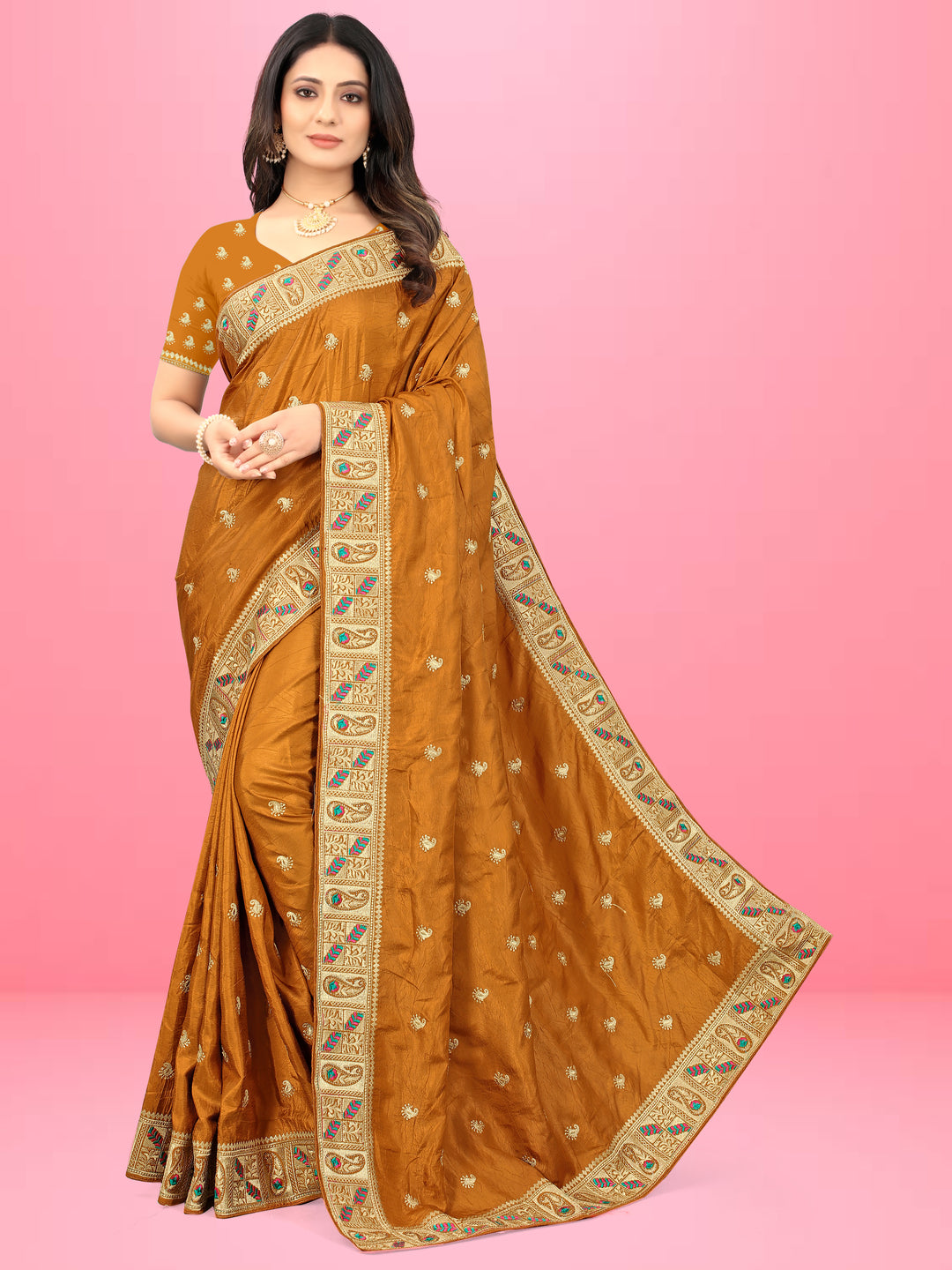 Designer Heavy Embroidery Crackle-Silk Saree | Traditional Wedding Party Wear