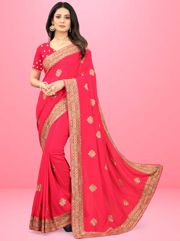 Designer Heavy Embroidery Vichitra Silk Saree | Traditional Wedding Party Wear