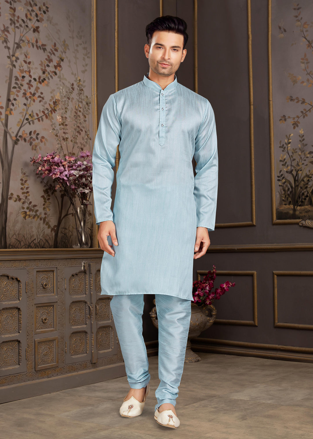 Malai Silk Kurta with Estela Silk Jacket | Thread & Mirror Embroidery Work