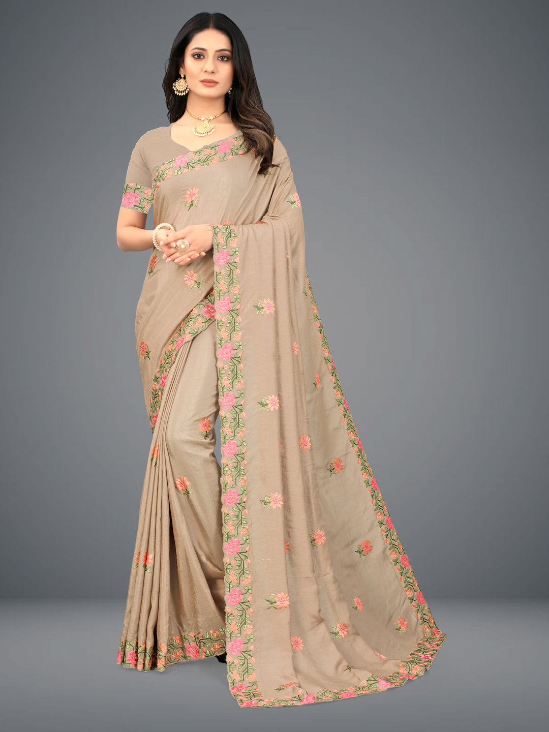 Dola-Silk Saree with Heavy Embroidery | Traditional Wedding Party Attire