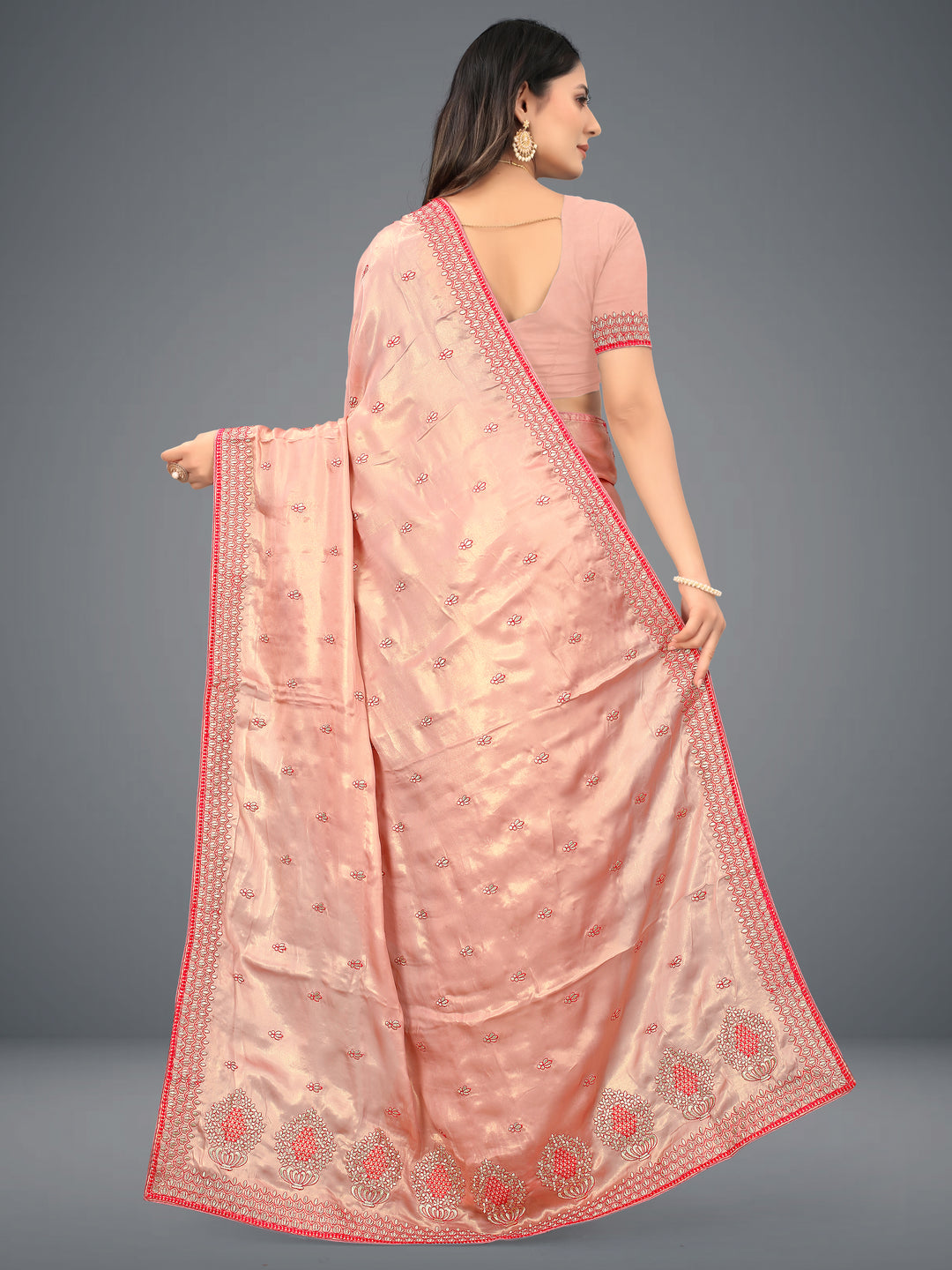 Satin-Silk Saree | Heavy Embroidery | Traditional Wedding Party Wear | Ceremonial Elegance