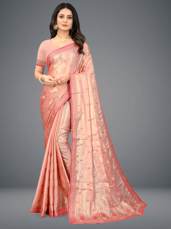 Satin-Silk Saree | Heavy Embroidery | Traditional Wedding Party Wear | Ceremonial Elegance