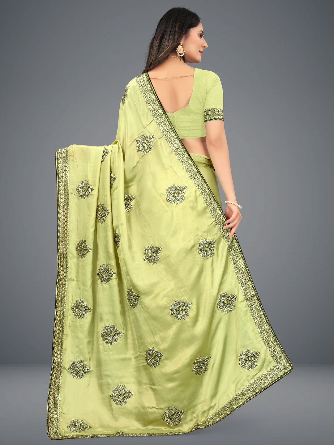 Heavy Embroidered Satin-Silk Saree for Traditional Weddings | Elegant Partywear