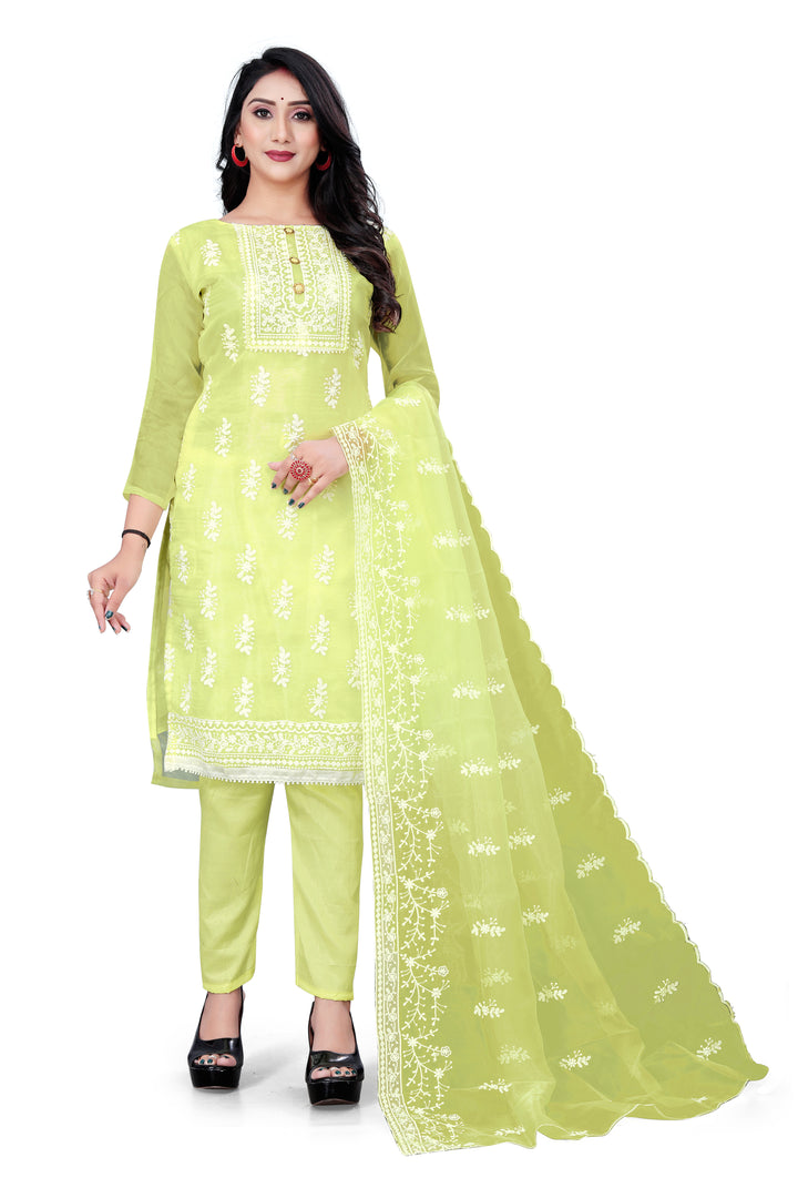 Stylish Organza Salwar Suit | Designer Embroidery & Santoon Bottom for Festive