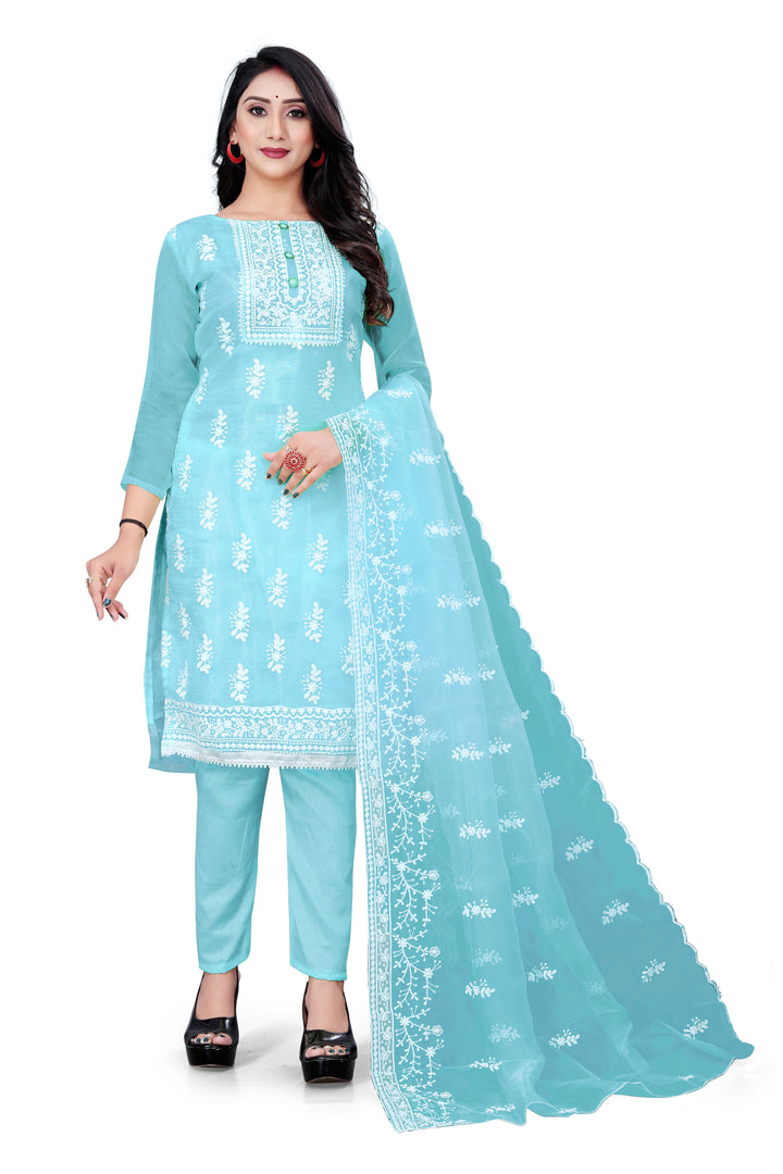 Stylish Organza Salwar Suit | Designer Embroidery & Santoon Bottom for Festive