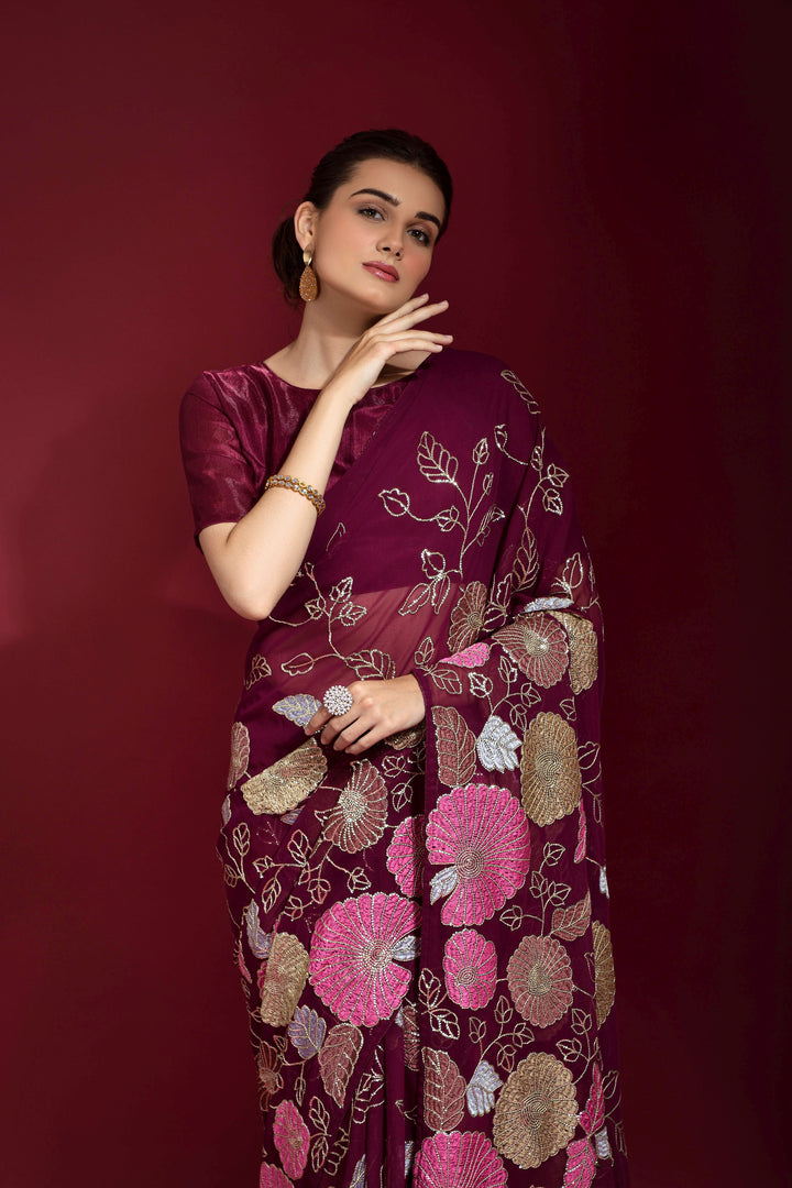 Georgette Saree with Sequance Embroidery | Banglori Blouse | Wedding & Party Wear