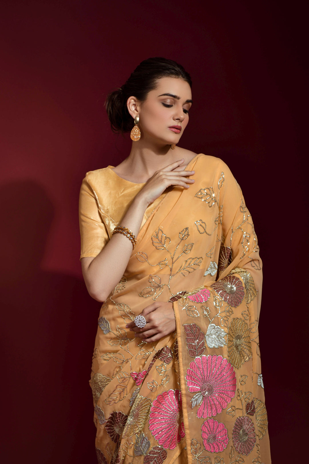 Georgette Saree with Sequance Embroidery | Banglori Blouse | Wedding & Party Wear