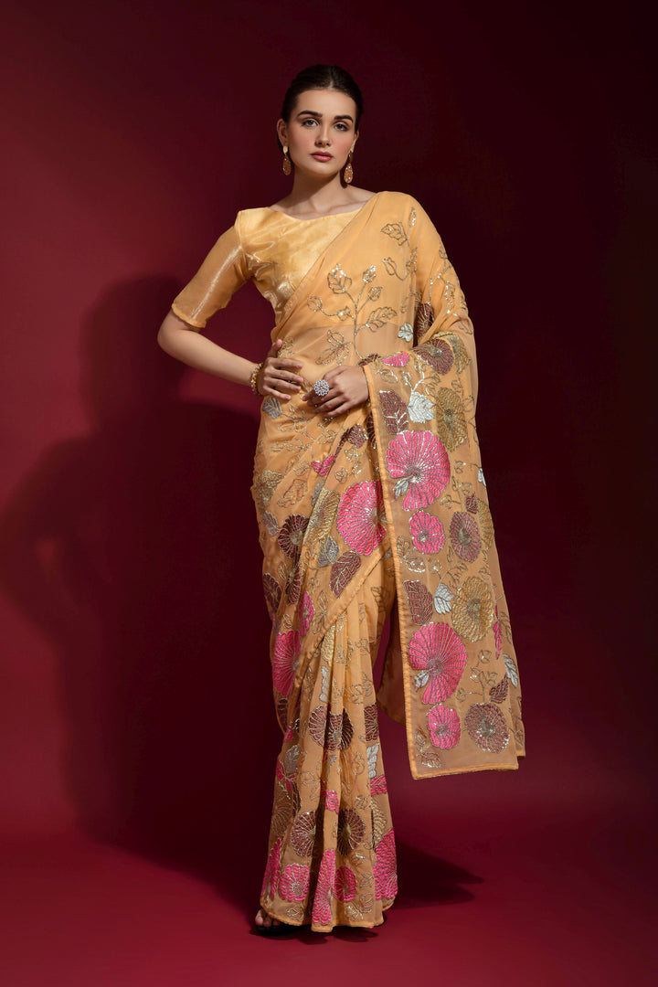 Georgette Saree with Sequance Embroidery | Banglori Blouse | Wedding & Party Wear