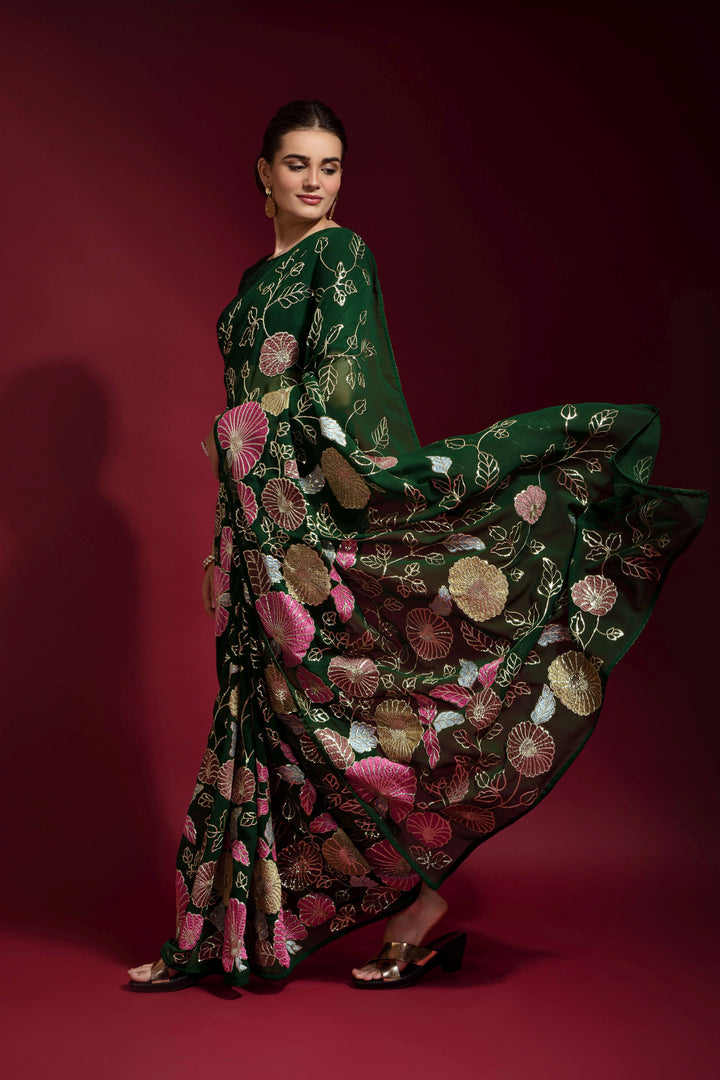 Georgette Saree with Sequance Embroidery | Banglori Blouse | Wedding & Party Wear