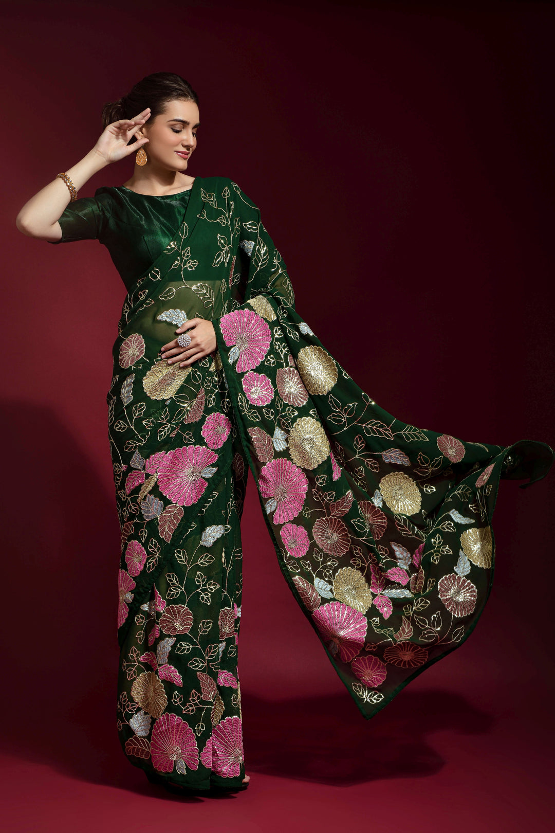 Georgette Saree with Sequance Embroidery | Banglori Blouse | Wedding & Party Wear